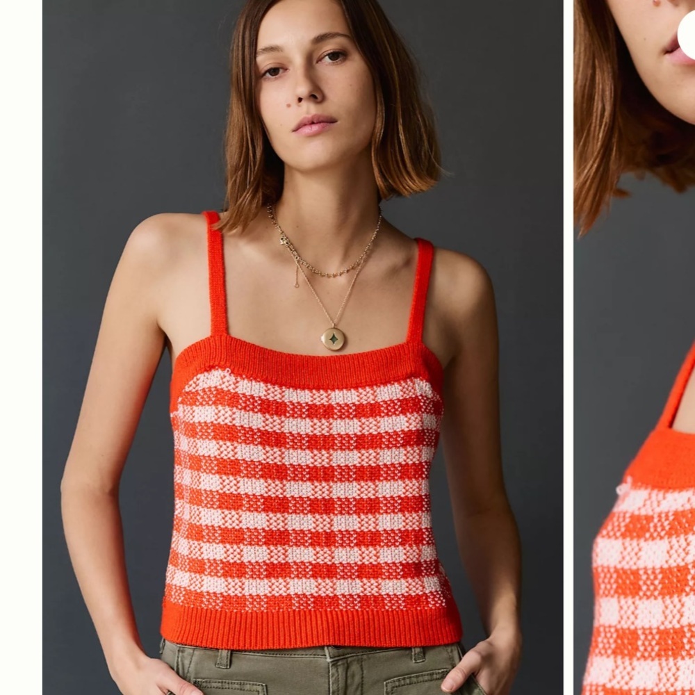 525 America Orange and White Gingham Knit Tank Size XS